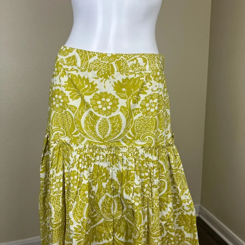 Sundance Women Size S Chartreuse Joslyn Floral Maxi Skirt Boho Resort Cottage